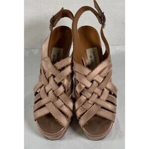 Lanvin Italy Baby Peach Pink Frayed Silk Heels Sz. 40